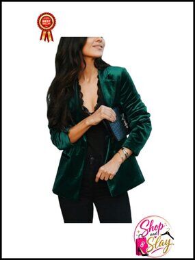 Velvet Blazer Long Sleeve Button Notch Lapel Business Casual